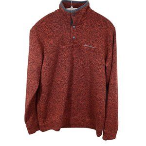 EDDIE BAUER Size M Red Black Radiator Sweater Fleece Snap Mock Neck Pullover